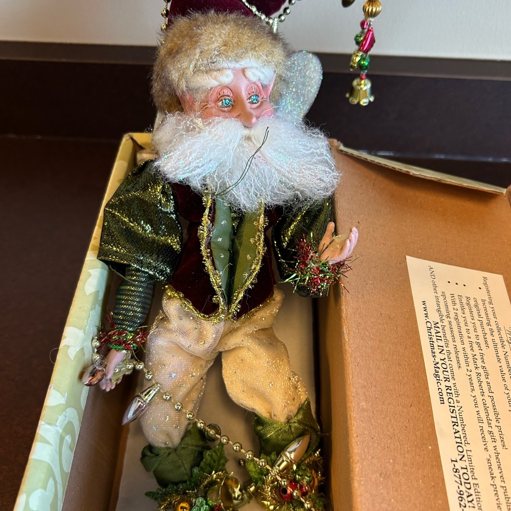 Mark Roberts Festive Elf in Burgundy, Green and Gold, limited edition